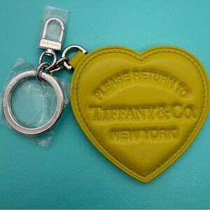 Tiffany & Co. new chartreuse leather Heart Keychain